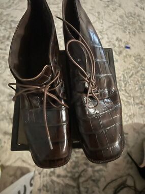 Amalfi Brown Croc-Embossed Ankle Boots